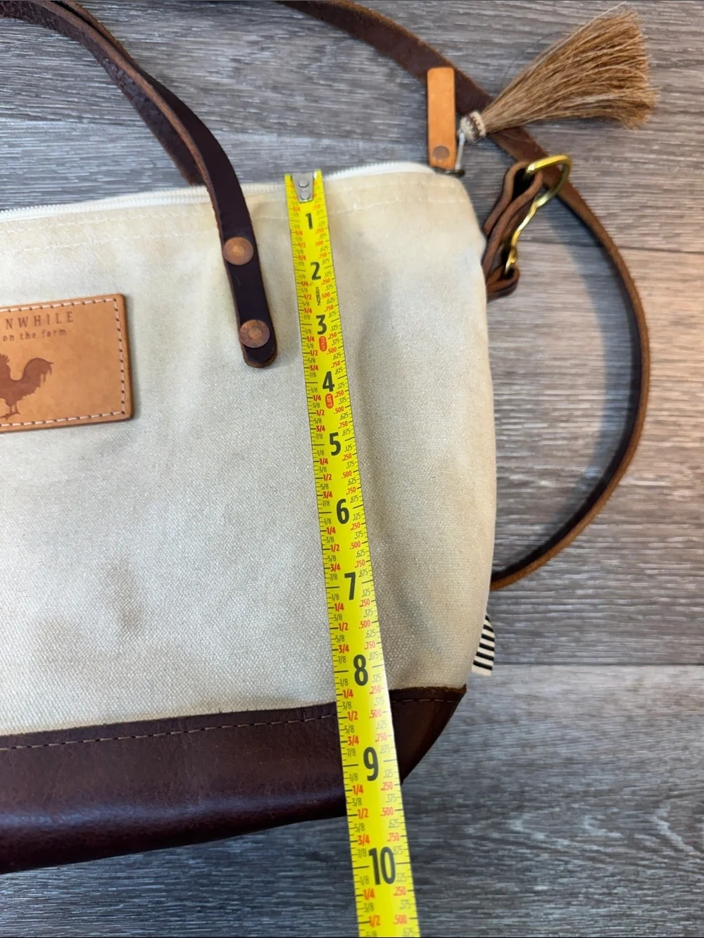Meanwhile Canvas Shoulder Bag with Brown Leather Trim - Cream